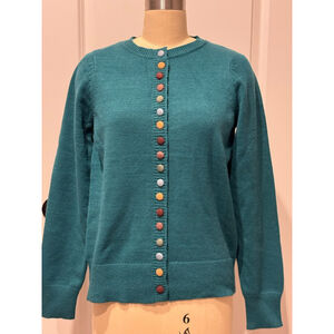 Women's STACCATO Teal Cardigan with Multicolor Buttons S